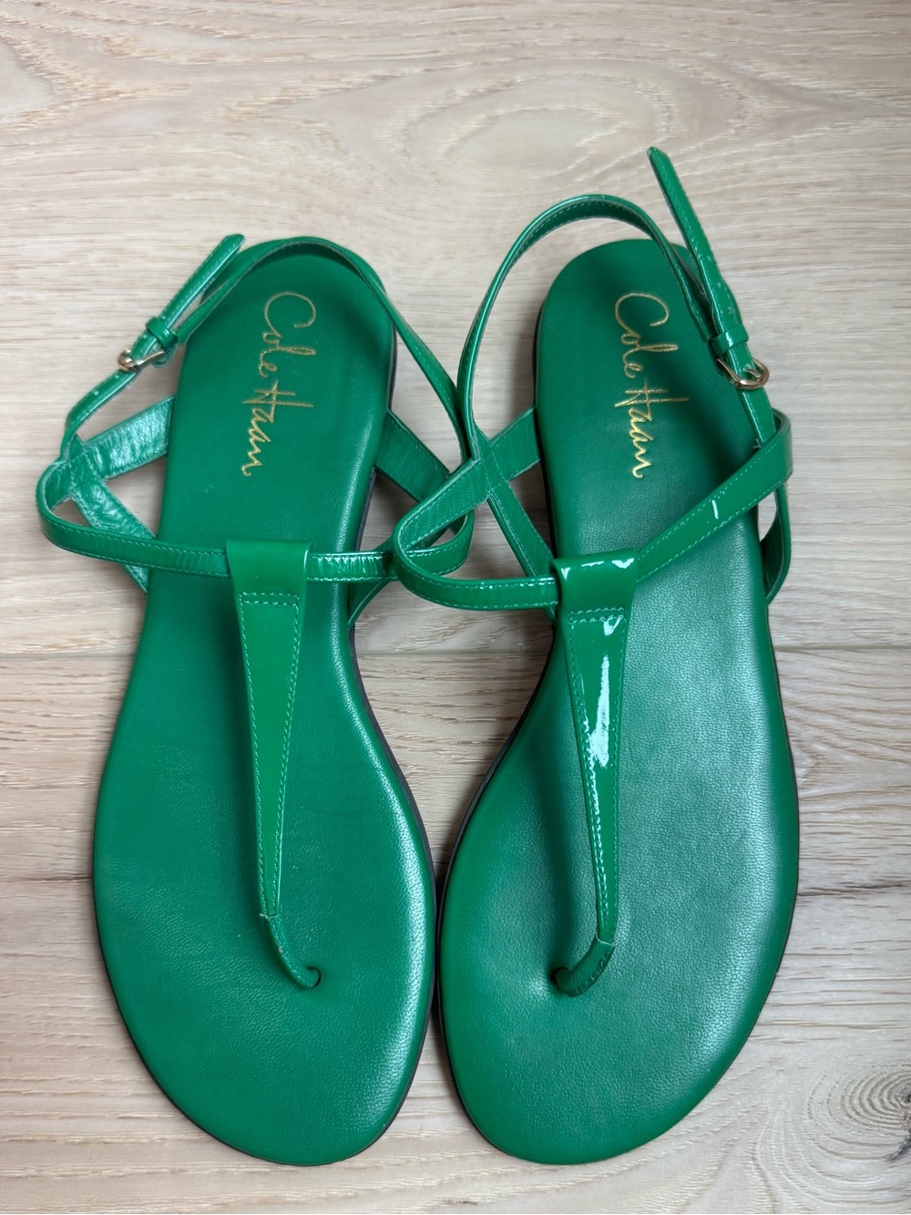 Cole Haan x Nikeair Green Patent Leather T-Strap Slingback Sandals 8.5